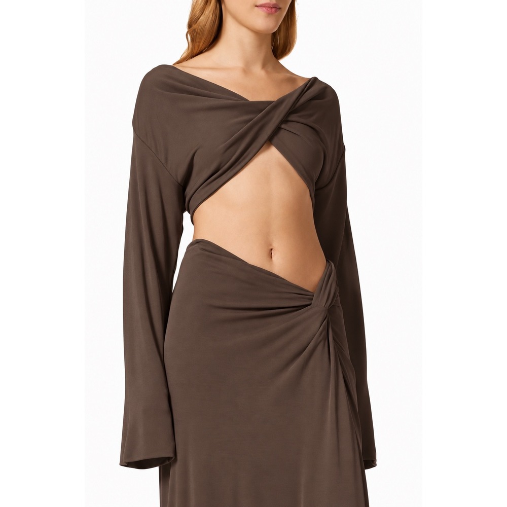 PARIS GEORGIA Ella Top Women's Large Brown Long Sleeve Crop Twist Slinky $355